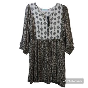 Aina Be Boho Peasant Black White Printed Dallas Dress Size L